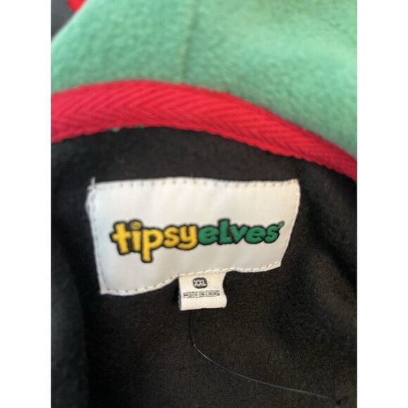 Tipsey Elves Mens XXL Christmas Tree Fleece Full Zip Hooded Jumpsuit Costume New - Picture 5 of 5